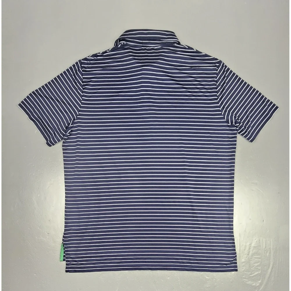 Rlx‎ Ralph Lauren Polo Golf Shirt Mens XL Blue White Striped ShortSleeve